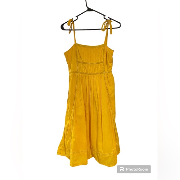 J.Crew Point Sur Tie-Shoulder Yellow Midi Summer 100% Cotton Voile Dress Size 4 - Picture 4 of 7